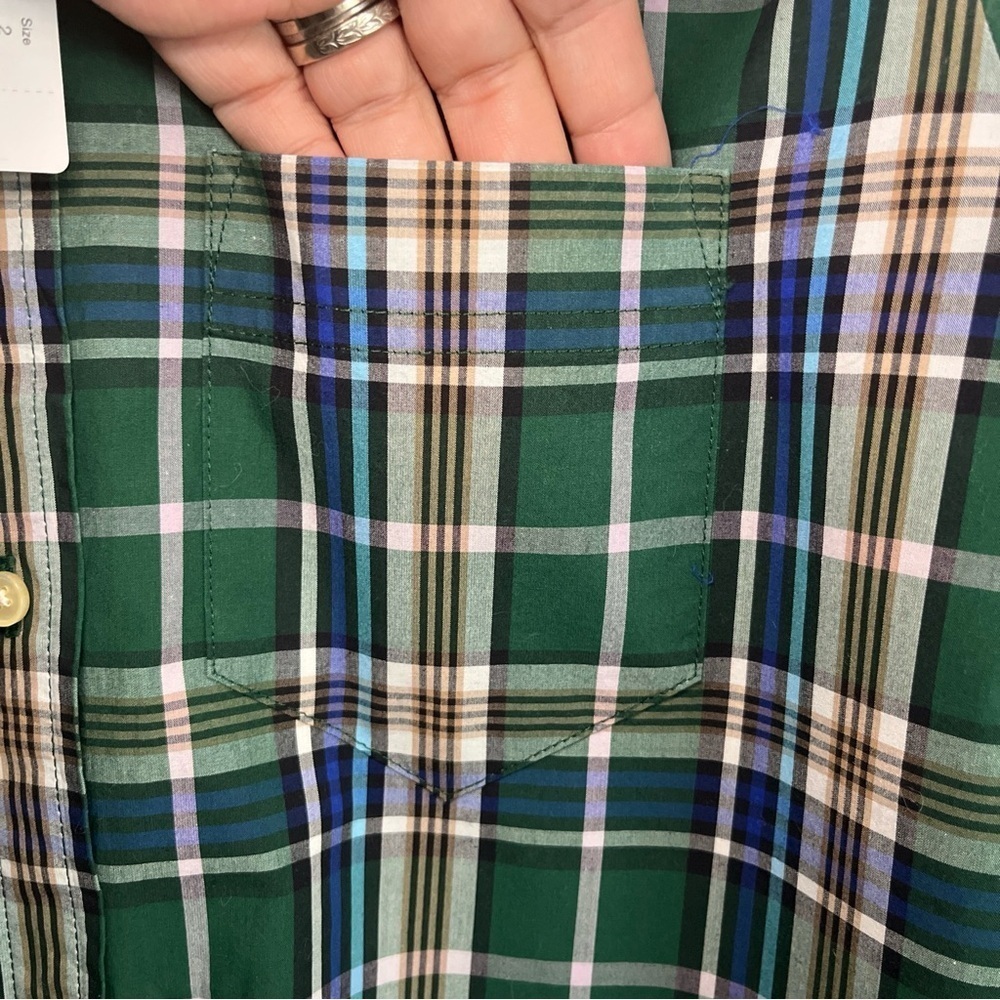 NWT! J. Crew Women’s Green Blue Plaid Button Shirt Sz2 Pocket Collared Cotton - Picture 8 of 14